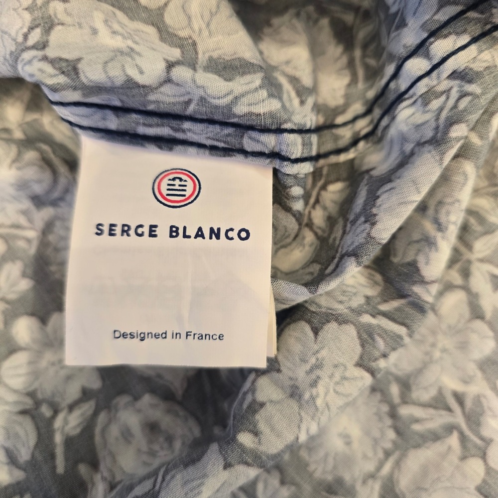 Serge Blanco Mens 2XL Blue Floral Long Sleeve Button Down Shirt Tissu Francais - Picture 4 of 7